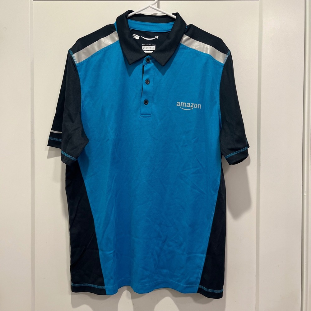 Amazon Mens Active Polo Shirt XL Blue Black Luly Yang APMSS Reflective Logo Work